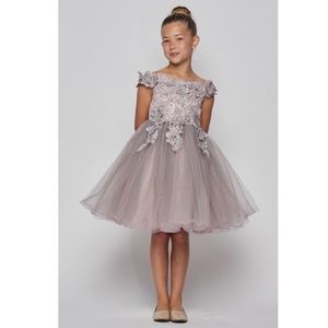 Girls Mauve 3D Applique Short Dress